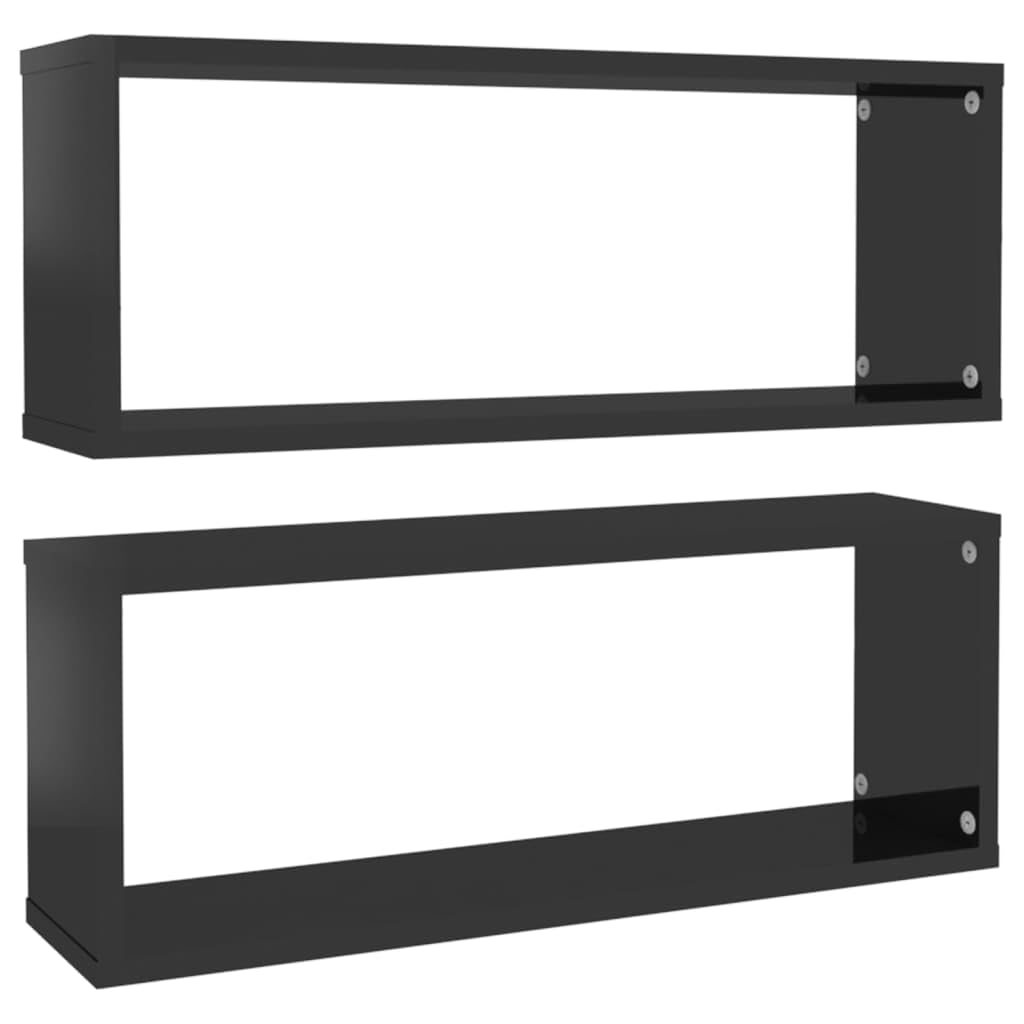 Vidaxl 2 X Cube Shelves, Wall Shelves, Hanging Shelves, Cube Lounge Cd Shelves, Decorative Shelves, Bookcase, Floating Shelf, Wall Shelf, Cube, High-Gloss Black, 60 X 15 X 23 Cm, Wood Material