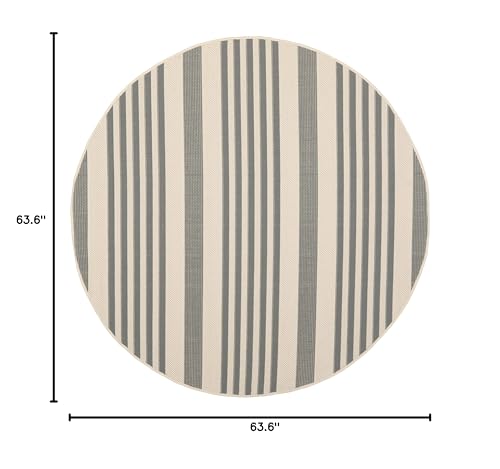 Safavieh Courtyard Collection 5'3'' Round Grey/Bone Cy6062 Stripe Indoor/ Outdoor--Waterproof Easy--Cleaning Patio Backyard Mudr