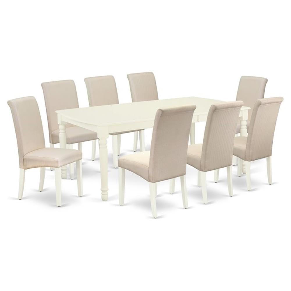 East West Furniture Doba9-Lwh-01 9 Piece Modern Dining Table Set Includes A Rectangle Wooden Table With Butterfly Leaf And 8 Cream Linen Fabric Parsons Dining Chairs, 42X78 Inch, Linen White
