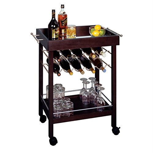 Ergode Wood Jeston Entertainment Cart | Stylish, Elegant, Durable | Ample Surface Space, Storage Drawers, Shelves | Removable Wine Holder | (92329-VV)