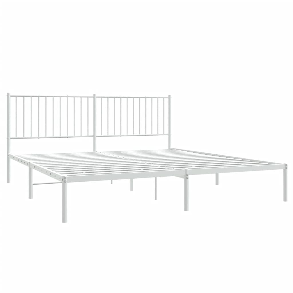 vidaXL 12-Inch White Metal California King Bed Frame with Headboard, Heavy-Duty Construction with Under-Bed Storage for Modern Bedroom, No Box Spring Needed & Easy Assembly, No Mattress