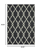 HomeRoots Polypropylene 5’x8’ Black and Ivory Trellis Indoor Outdoor Area Rug
