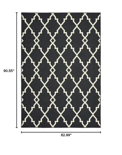 HomeRoots Polypropylene 5’x8’ Black and Ivory Trellis Indoor Outdoor Area Rug