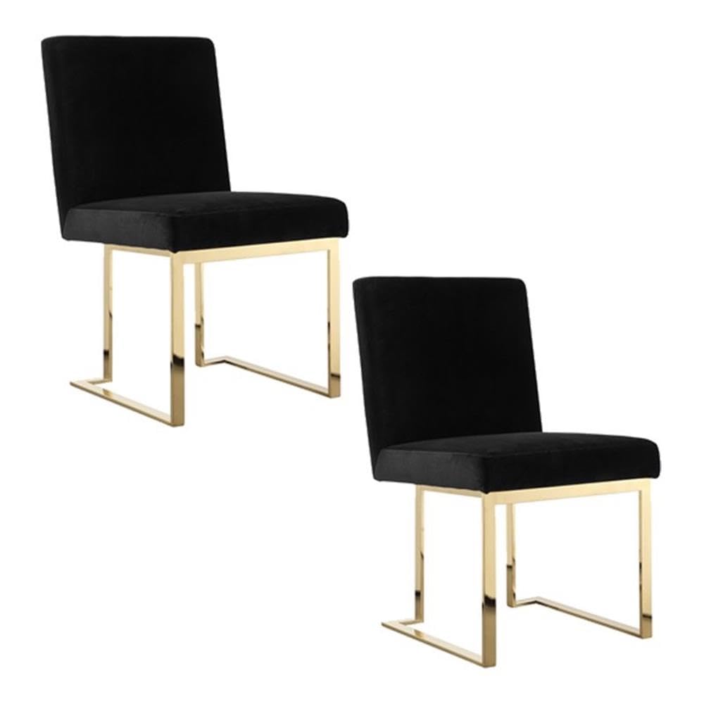 Pangea Home Dexter 18.5" Velvet/Steel Metal Side Chair In Black/Gold (Set Of 2)