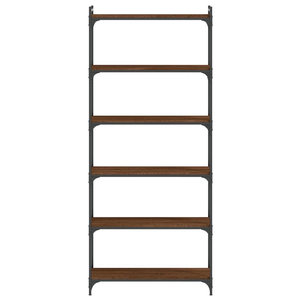 vidaXL 6-Tier Bookcase - Industrial Style Bookshelf in Brown Oak - Engineered Wood
