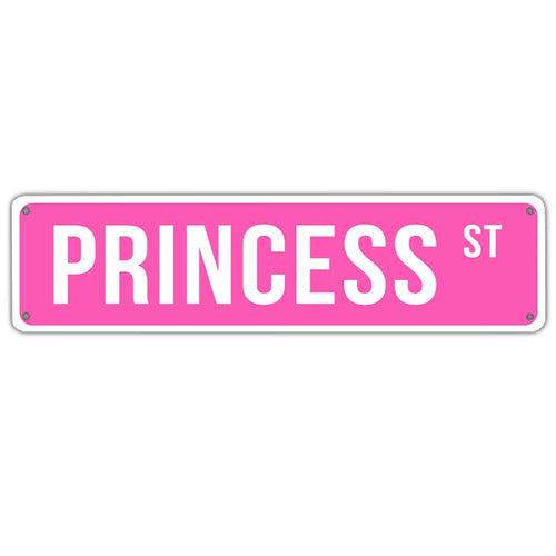 'Pink PRINCESS ST'' Vintage Metal Tin Sign | Perfect for Girl's Room Decor | Exquisite Wall Art | 16x4 inchesCafe (B75)