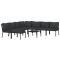 vidaXL 9 Piece Patio Lounge Set, Industrial Style, Outdoor Furniture, Steel Frame, Soft Cushions, Easy Assembly, Gray Cushions with Black Frame, Heavy-Duty Up to 242.5 lb