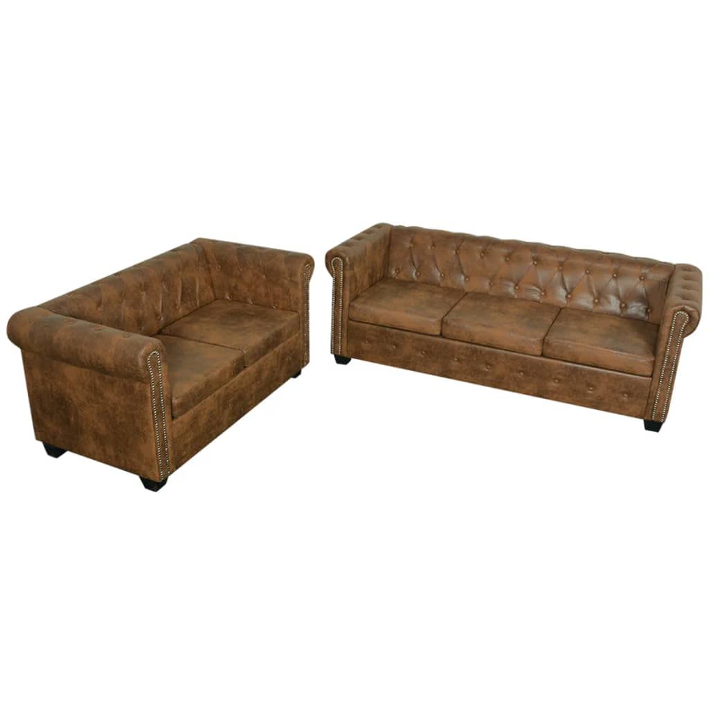 SKM Chesterfield 2-Seater and 3-Seater Sofa Set Brown -4322