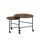Acme Oblis 2-Piece Round Wooden Top Nesting Tables in Vintage Oak