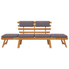 vidaXL Solid Acacia Wood Patio Daybed - Convertible Outdoor Bench to Day Bed with Cushion, Extra Leg Support and Washable Cover, Brown Frame & Dark Gray Cushion