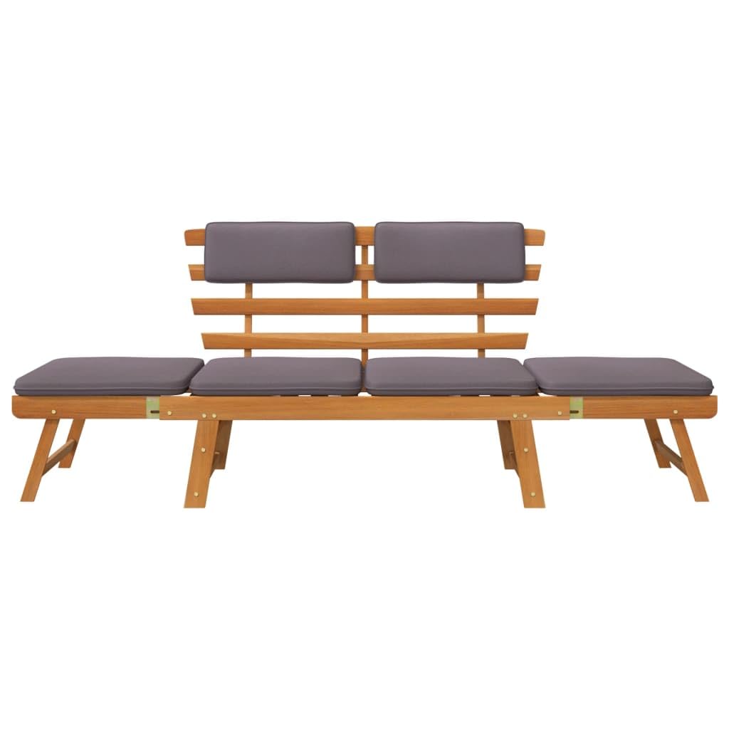 vidaXL Solid Acacia Wood Patio Daybed - Convertible Outdoor Bench to Day Bed with Cushion, Extra Leg Support and Washable Cover, Brown Frame & Dark Gray Cushion