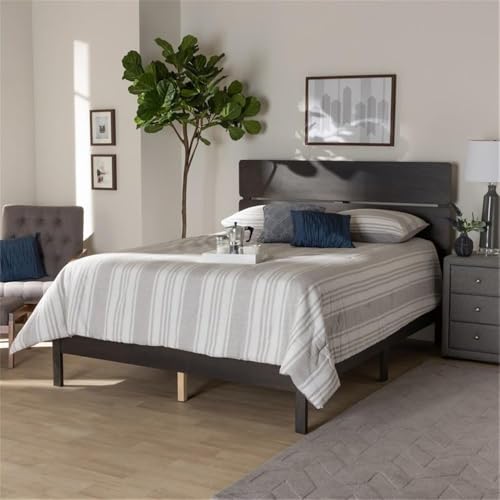 Baxton Studio Anthony Modern and Contemporary Dark Grey Oak Finished Wood Queen Size Panel Bed