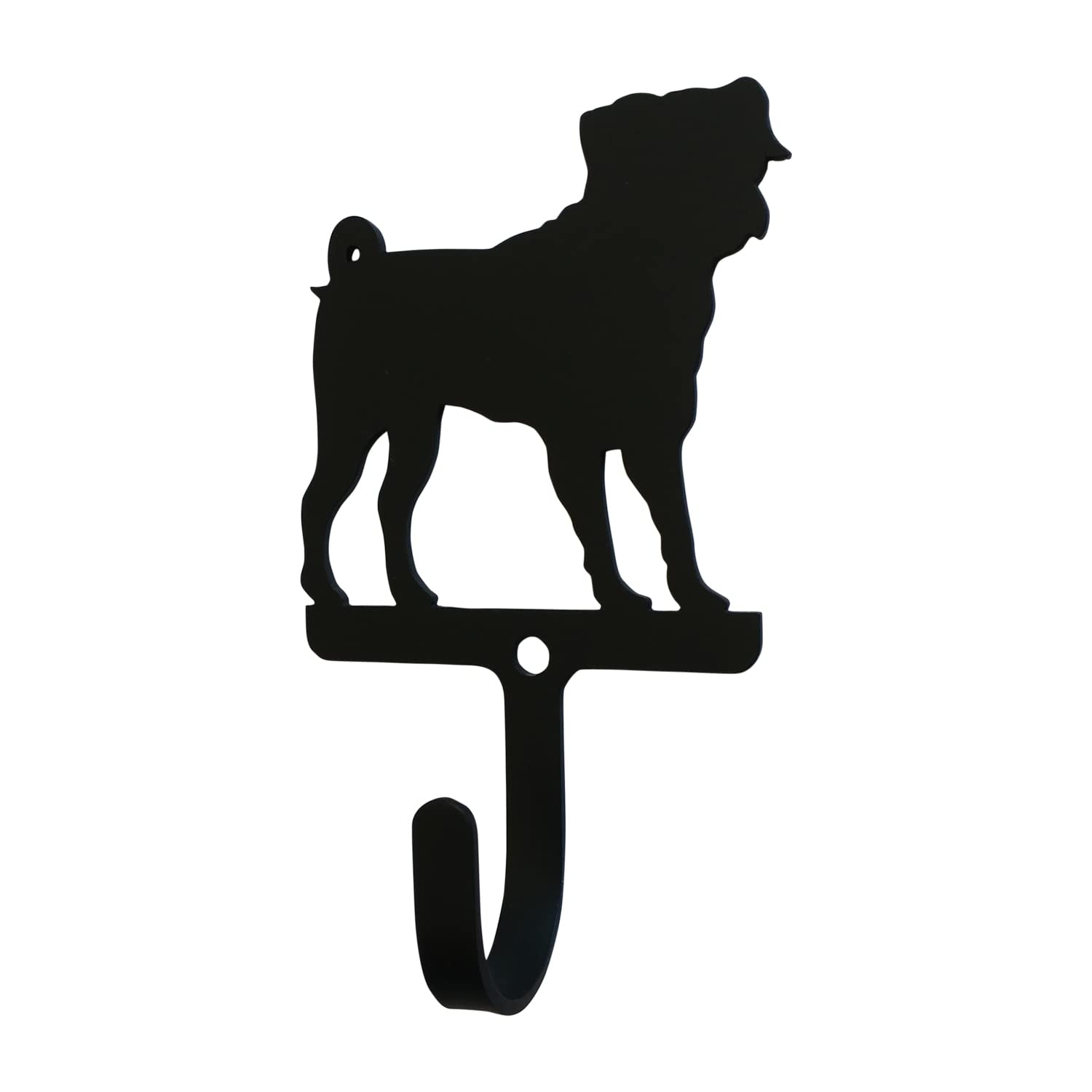Village Wrought Iron Pug Dog Wall Hook Decorative Small