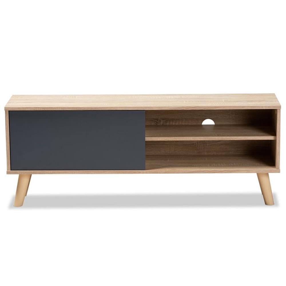 Baxton Studio Mallory Modern and Contemporary Two-Tone Oak Brown and Grey Finished Wood TV Stand