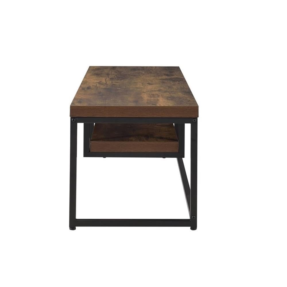 Acme Bob Rectangular Wooden TV Stand with Shelf in Weathered Oak and Black