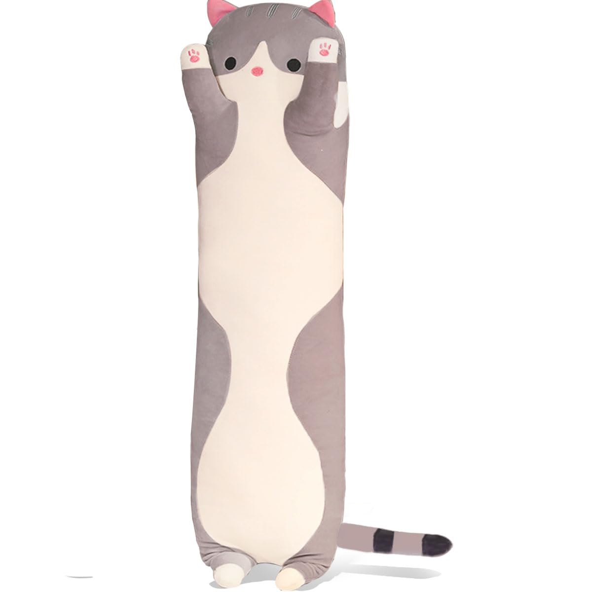 Werdast Grey Cat Long Plush Pillow Kitty Stuffed Animals Soft Sleeping Throw Pillow Doll Toy (Grey,27Inches)