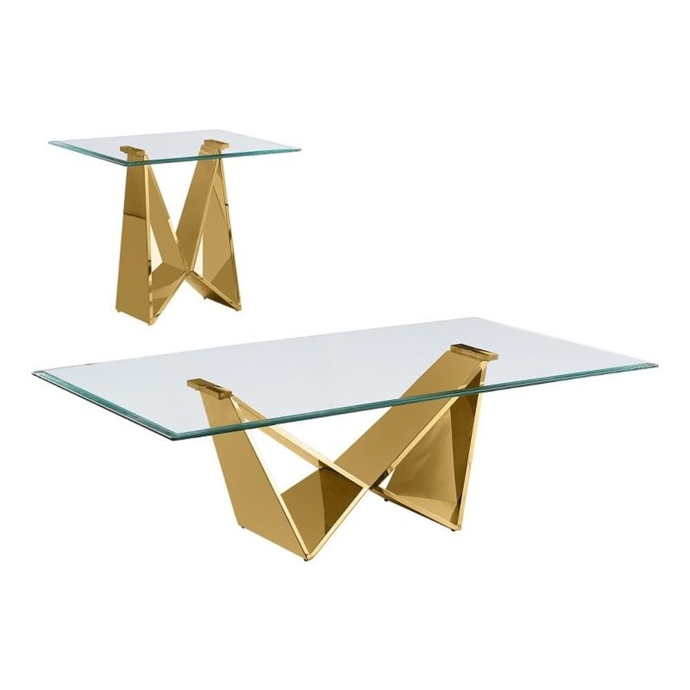 Best Quality Furniture Ct400-1 Coffee Table Set, Clear/Gold