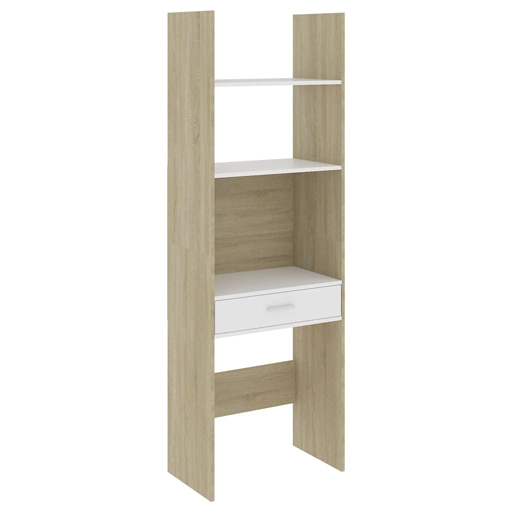 vidaXL Book Cabinet White and Sonoma Oak 23.6&quot;x13.8&quot;x70.9&quot; Chipboard