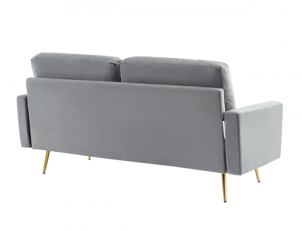 HomeRoots Compact 72' Grey Velvet Sofa with Two Cushions