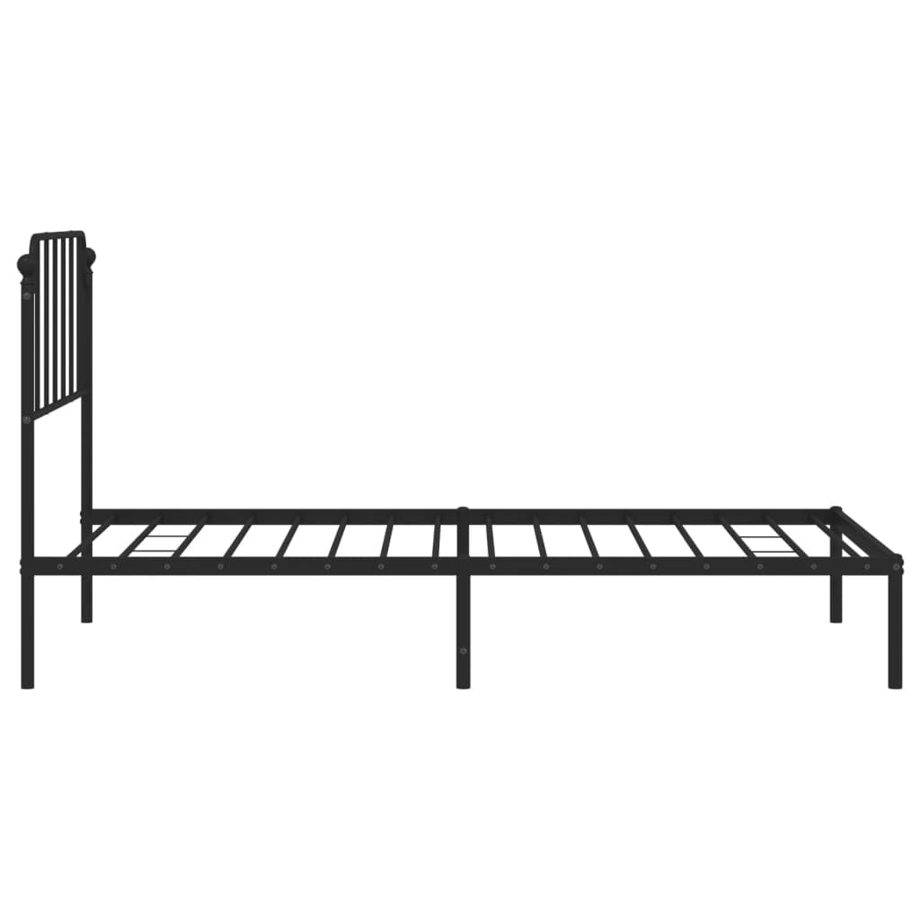 vidaXL Twin Metal Bed Frame with Headboard and Stable Slats, Under Bed Storage Space, Sturdy Steel Construction and Easy Assembly, Minimalist Style, Black, 12'' High, Without Mattress