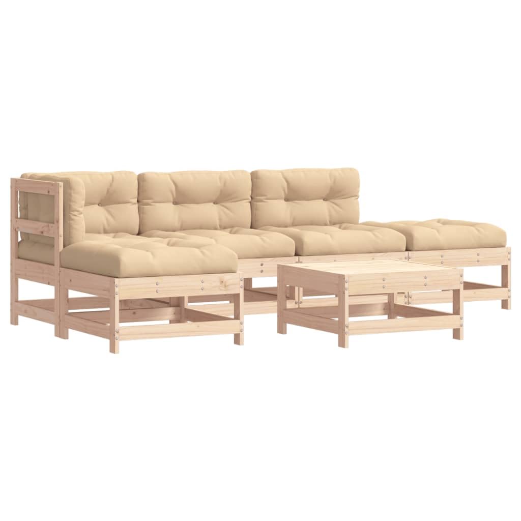 vidaXL Patio Lounge Set 6-Piece - Solid Pine Wood with Cushions, Modular Outdoor Furniture for Gardens/Terraces, Beige Oxford Fabric