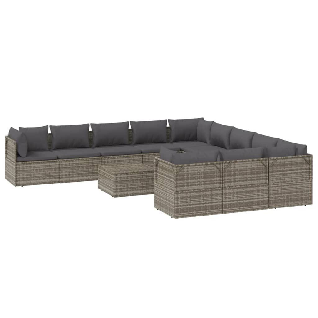 Vidaxl 12 Piece Patio Lounge Set With Cushions - Gray Poly Rattan - Weather Resistant - Comfortable Seating - Ample Storage - Includes Waterproof Bags