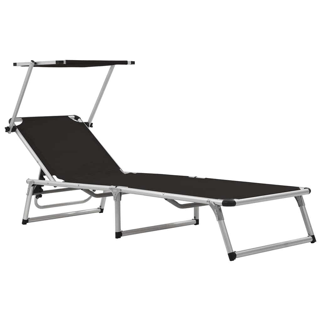 vidaXL Patio Lounge Chair, Outdoor Chaise Lounge Chairs, Folding Sunlounger with Roof, Sunbeds for Poolside Garden, Aluminum Textilene