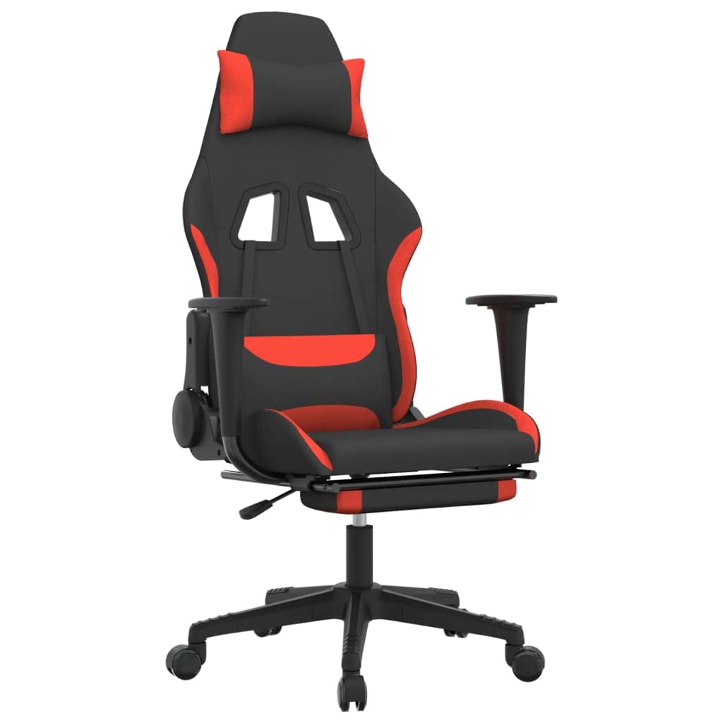 vidaXL Unique Design Gaming Chair with Footrest in Black and Red Fabric - Adjustable Backrest, Seat & Features Laying Down Position - Lightweight Comfort