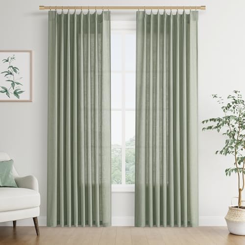 Joywell Linen Pinch Pleated Curtains 84 Inches Long,Back Tab Window Drapes With Hooks Lightweight For Bedroom Living Room Patio Sliding Glass Door Privacy,W50 X L84,Sage Green,2 Panels Set