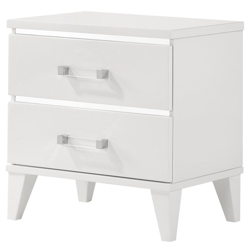 Acme Chelsie Wooden 2-Drawer Nightstand with Acrylic Bar Handles in White