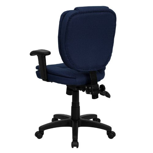 Flash Furniture Caroline Mid-Back Navy Blue Fabric Multifunction Swivel Ergonomic Task Office Chair with Pillow Top Cushioning and Arms