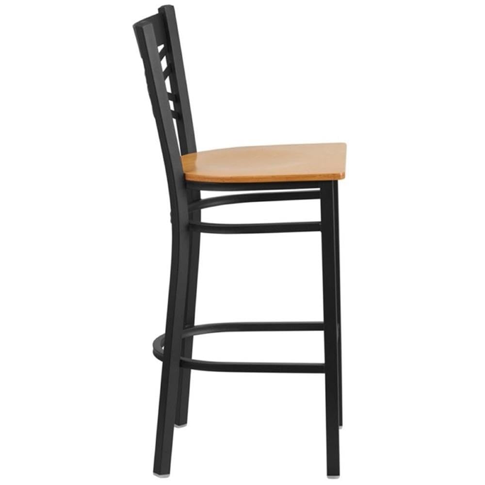 Flash Furniture HERCULES Series Black ''X'' Back Metal Restaurant Barstool - Natural Wood Seat