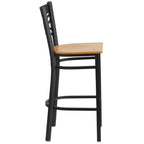 Flash Furniture HERCULES Series Black ''X'' Back Metal Restaurant Barstool - Natural Wood Seat