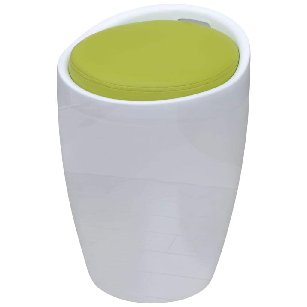 vidaXL Retro-Stool in White and Green, ABS Plastic Body with Artificial Leather Seat, Removable Seat with Extra Storage, Lightweight and Portable