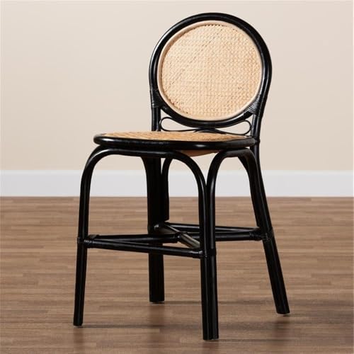 Bali & pari Ayana Mid-Century Modern Two-Tone Black and Natural Brown Rattan Counter Stool