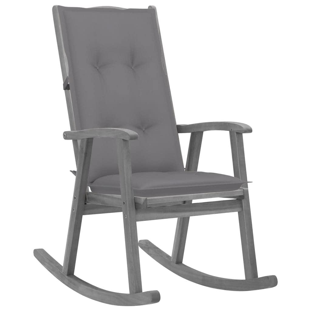 vidaXL Solid Acacia Wood Rocking Chair with Cushions Outdoor Patio Terrace Backyard Dining Armchair Seat Sitting Wooden Home Furniture Gray