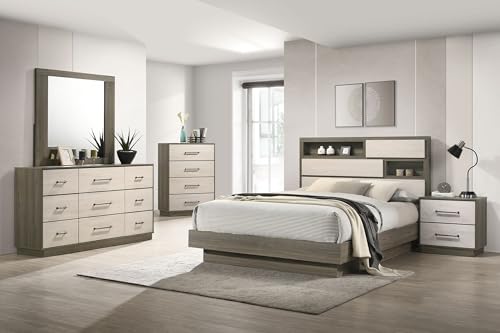 Coaster Home Furnishings Fenwick Contemporary 5-Piece Bedroom Set Eastern King Size Bookcase Bed Frame 48-inch Headboard Grey Oak/Almond 224981KE-S5