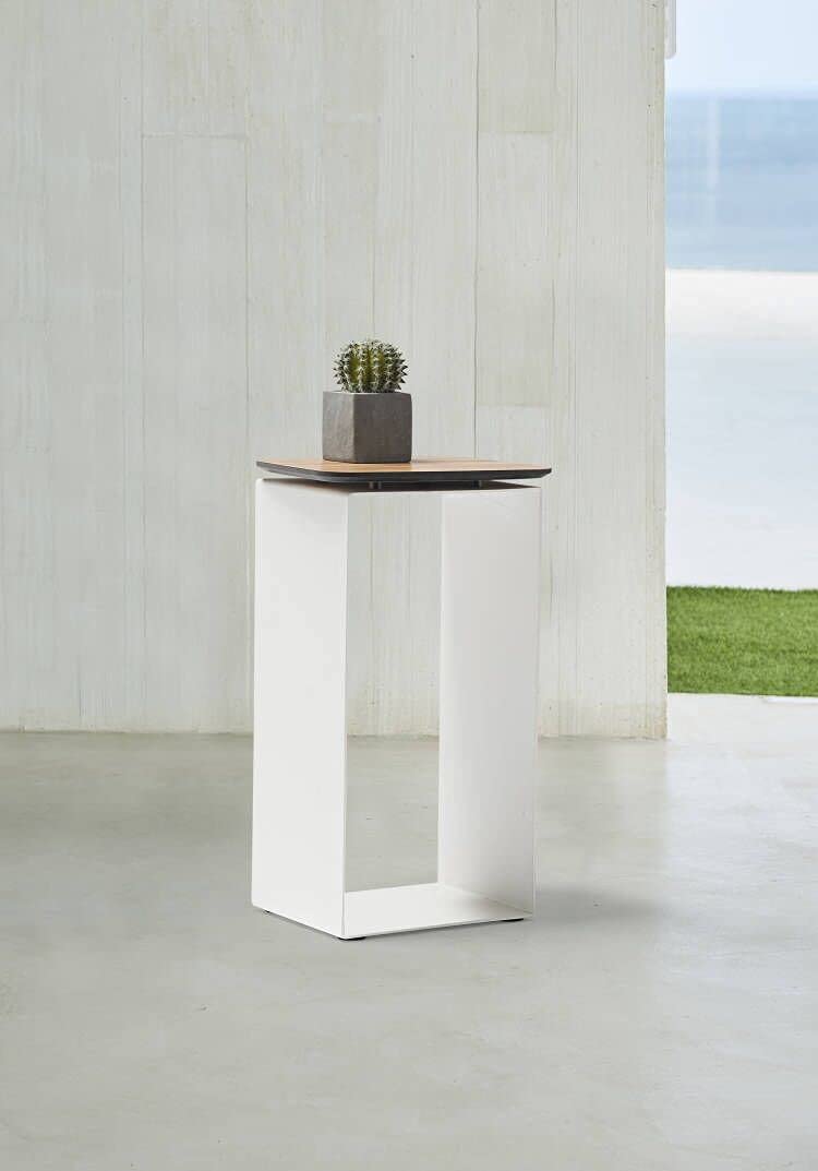 Whiteline Modern Outdoor Living ST1731-WHT Petunia Side Table Powder-Coated Aluminum Chinese HPL top, White/Walnut