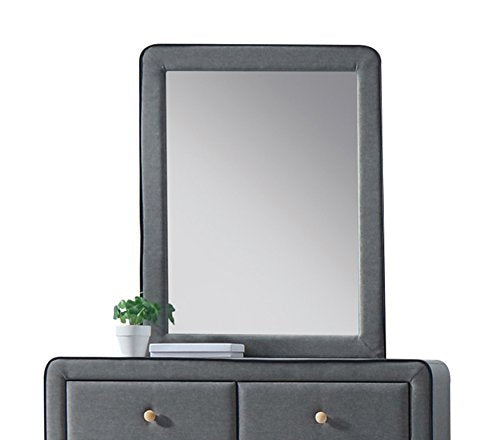 Acme Valda Rectangular Upholstered Mirror In Light Gray Fabric