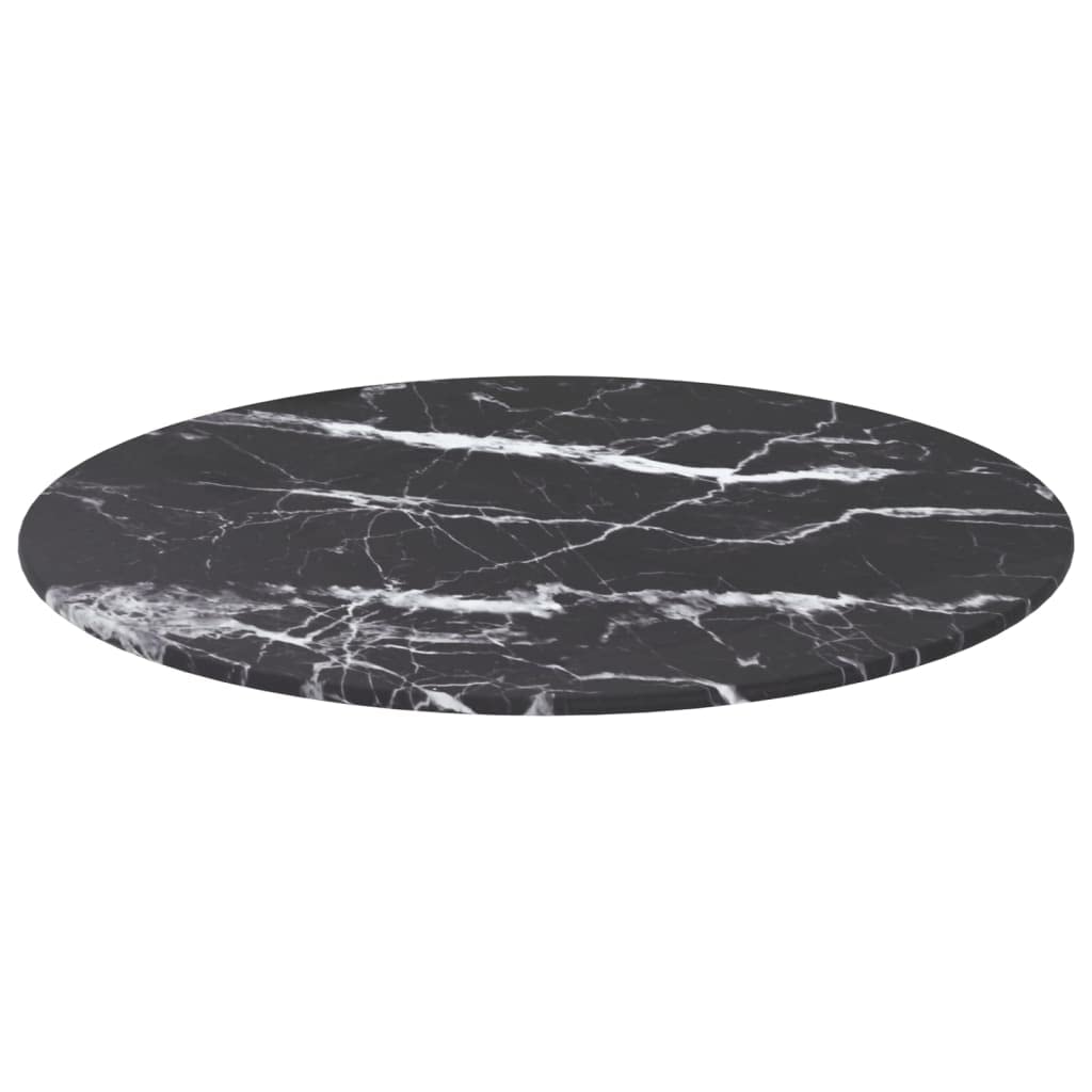 vidaXL Round Black Tempered Glass Table Top with Marble Design- Ideal for Dining Table, Coffee Table, Garden Table and More