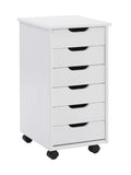 Cary Six Drawer Rolling Storage Cart, White Wash
