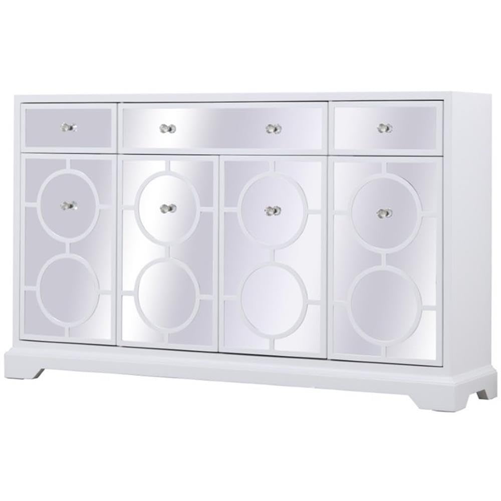 Elegant Decor Modern 4 Door 60&quot; Mirrored Panel Sideboard in White