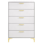 Coaster Home Furnishings Kendall 5-Drawer Contemporary Chest of Drawers Bedroom Clothing Storage Cabinet Engineered Wood Eco-Friendly Laminate with Gold Metal Legs and Handles White 224405