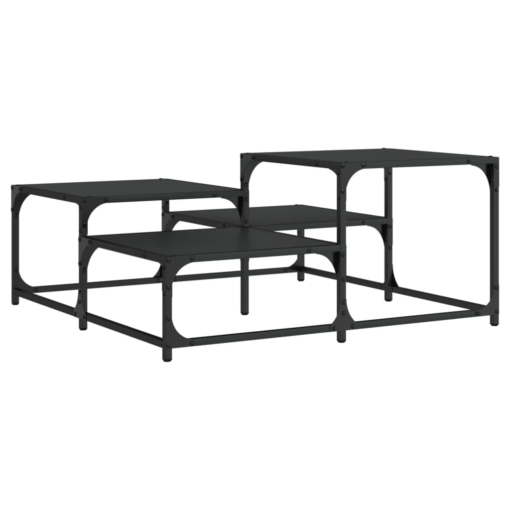 vidaXL Black Engineered Wood Coffee Table - Contemporary Sofa Center Desk with Metal Frame, Multi-Level Display Surface, Adjustable Feet, 34.4"x34.4"x15.7"