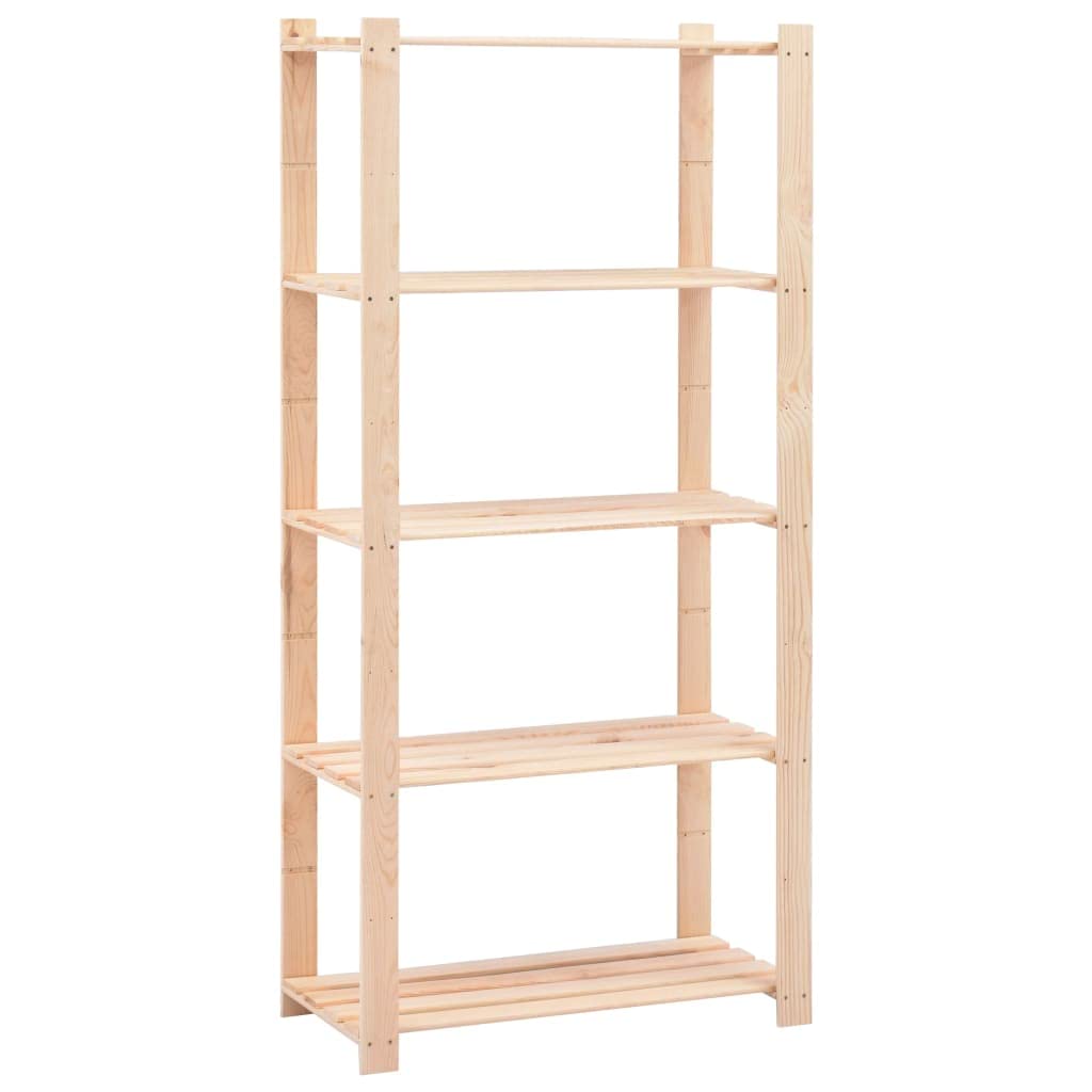Vidaxl 3-Pack Solid Pine Wood Shelving Units - 5-Tier Storage Racks, 551.2 Lb Capacity, Beige, 31.5&quot;X15&quot;X66.9&quot;