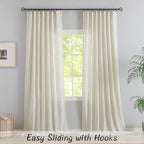 120 Inches Extra Long Linen Curtains Living Room,1 Pair Back Tab Neutral Farmhouse Light Filtering Semi Sheer Boho Linen Curtains,Floor To Ceiling Large Window Patio Sliding Door 10 Feet Drapery,Cream