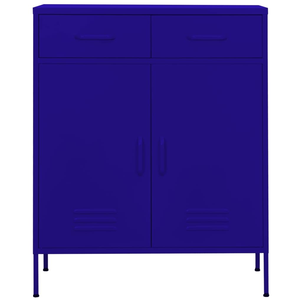 vidaXL Steel Storage Cabinet with Adjustable Shelf - Navy Blue - 31.5&quot;x13.8&quot;x40&quot; - Industrial Style - 2 Doors and Drawers - Ideal for Books, DVDs, Multimedia Appliances