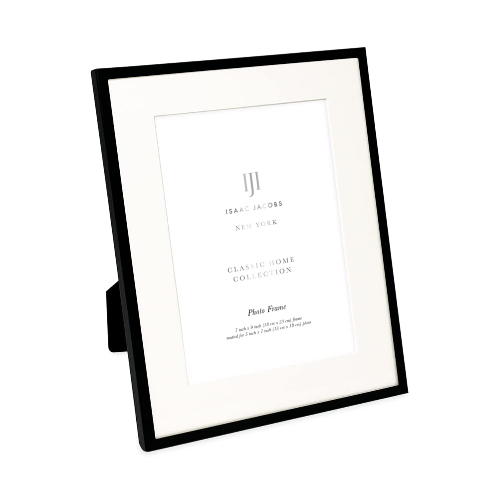 Isaac Jacobs 7x9 (Matted 5x7) Black Metal Picture Frame, Classic Metal Photo Frame Made For Tabletop & Hanging Display, Home and