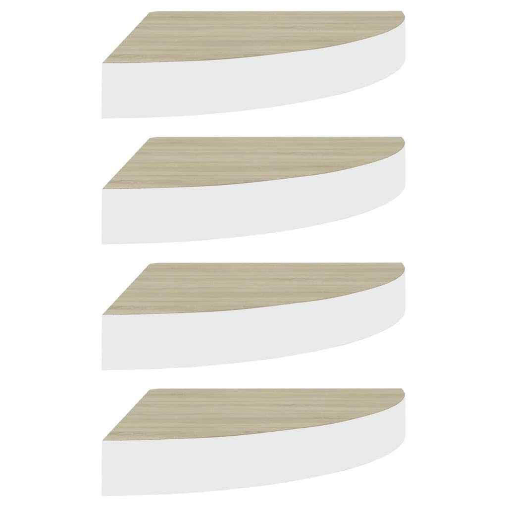 SKM Wall Corner Shelves 4 pcs Oak and White 13.7&quot;x13.7&quot;x1.4&quot; MDF