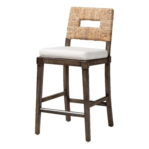 Baxton Studio Porsha Modern Bohemian Dark Brown Finished Mahogany Wood and Natural Rattan Counter Stool